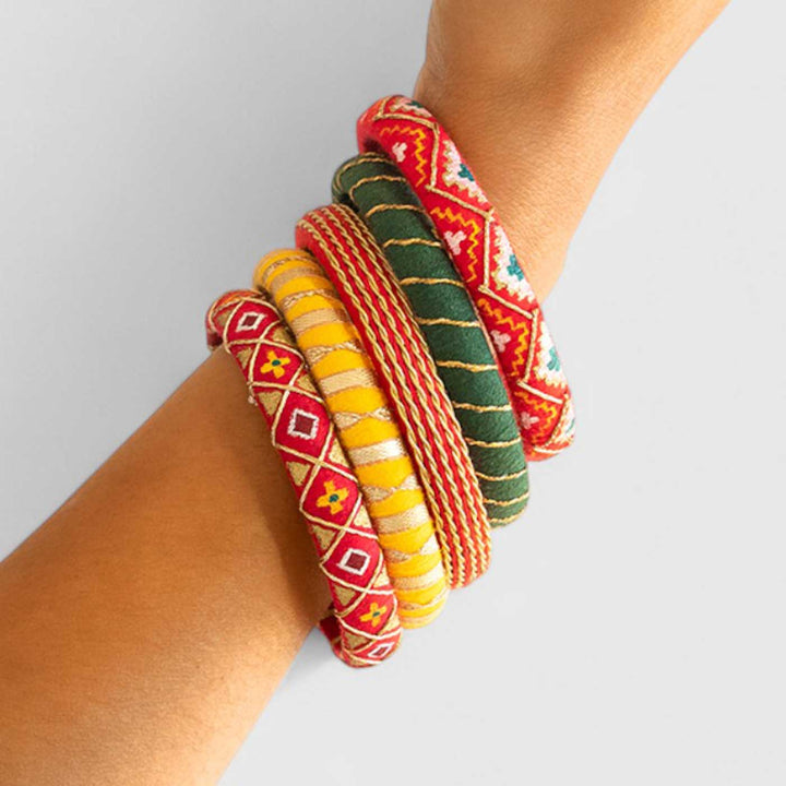 Multicolor Handcrafted Delicate Thread Work Bangles | Set of 5