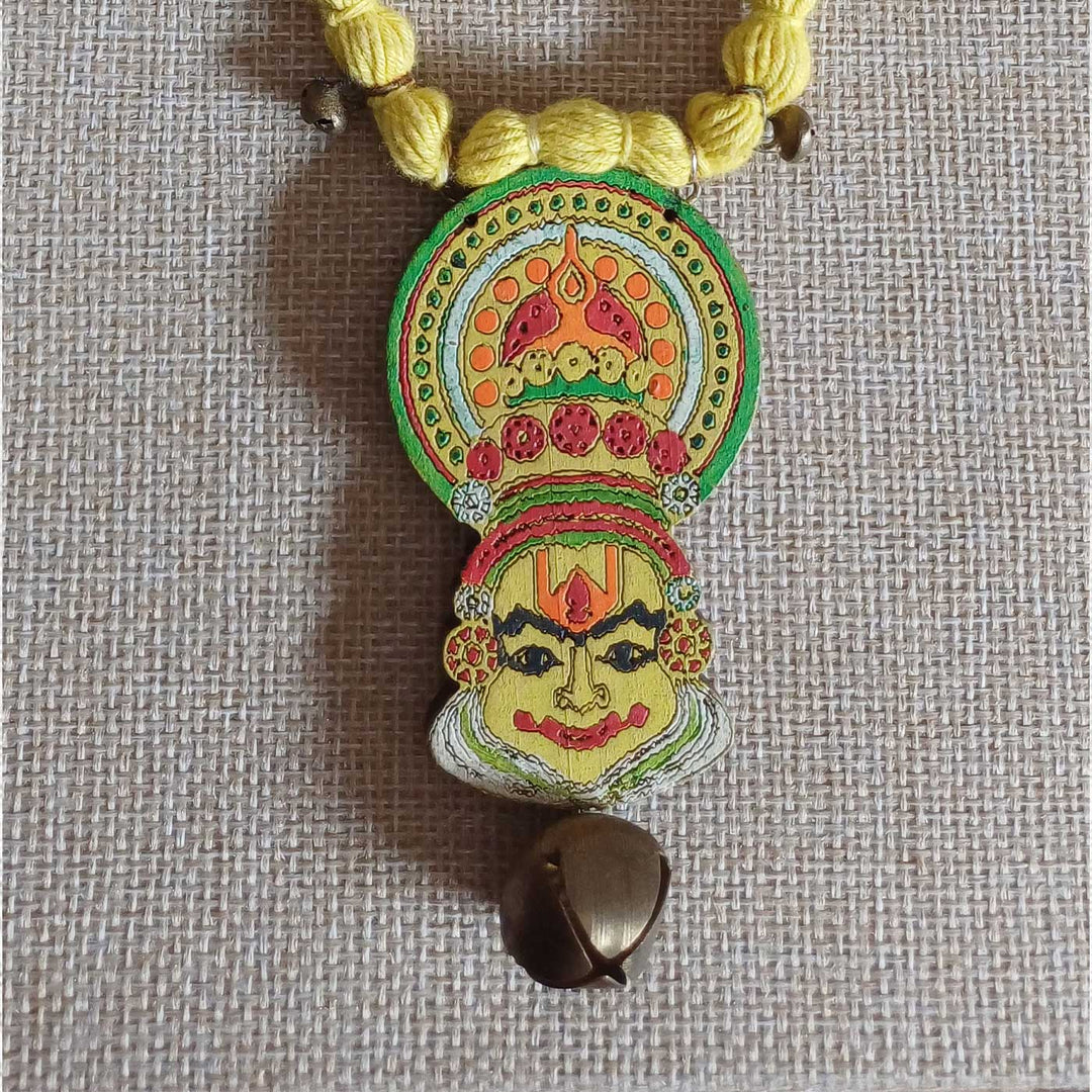 Handmade Yellow Kathakali Wooden Necklace