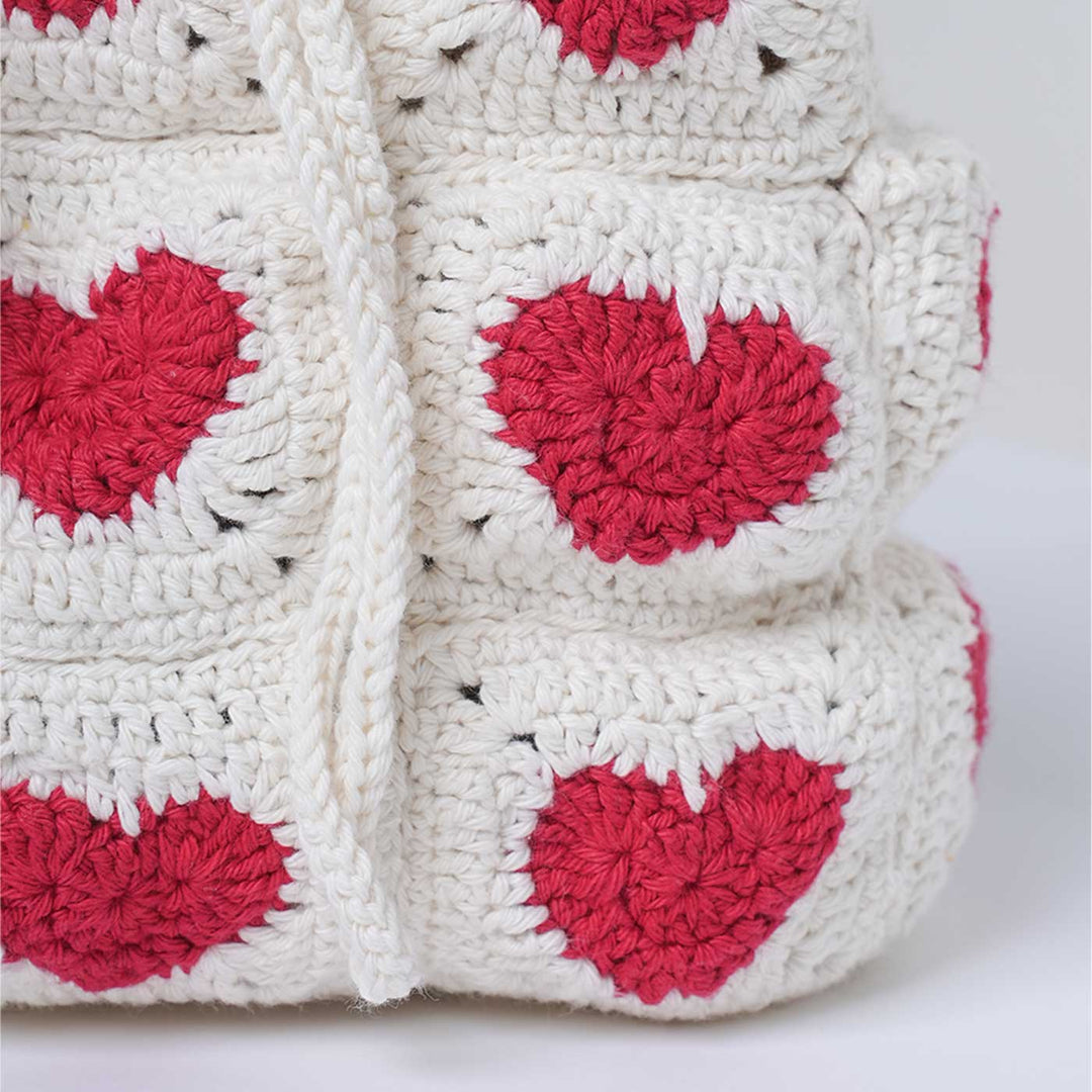 Handmade Crochet Heart Design Cotton Handbag