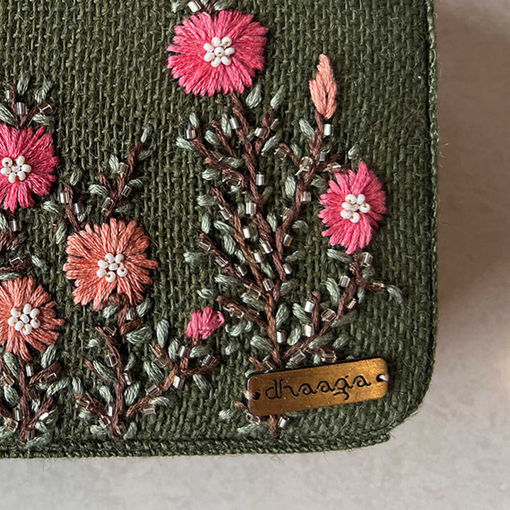 Personalized Embroidered Olive Box Clutch
