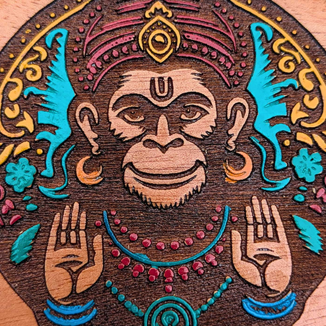 Engraved & Hand-Painted Hanuman Mahogany Wood Fridge Magnet