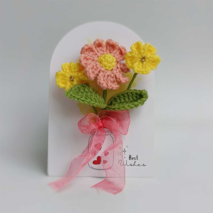Handmade Crochet 3D Peach & Yellow Floral Greeting Card