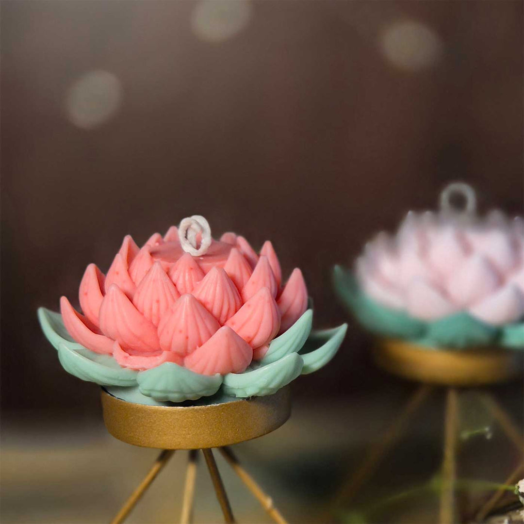 Set Of 2 | Handmade Kamal Phool Design Soy Wax Scented Candle