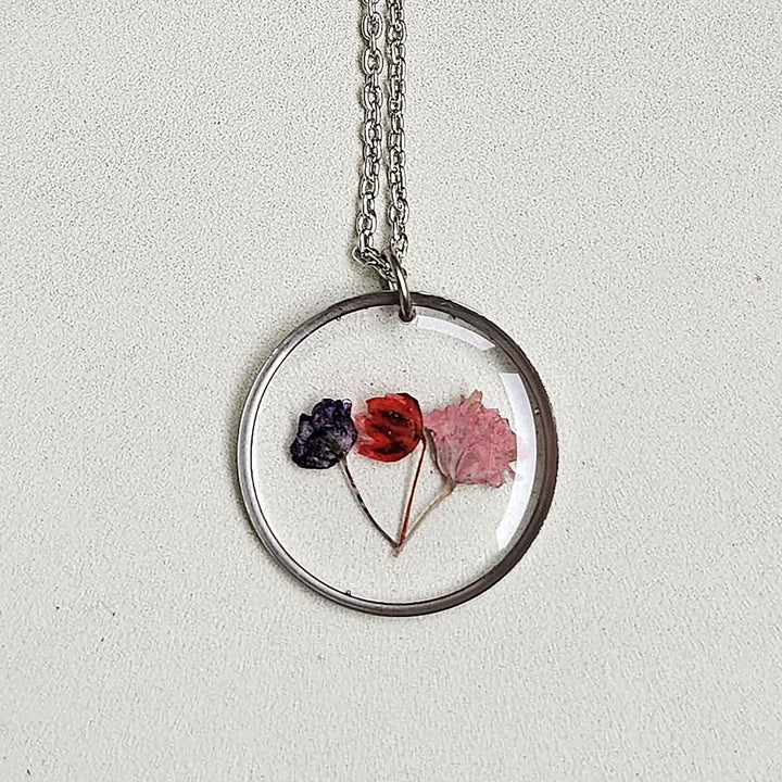 Handmade Pressed Flower Art Multicolour Resin Necklace