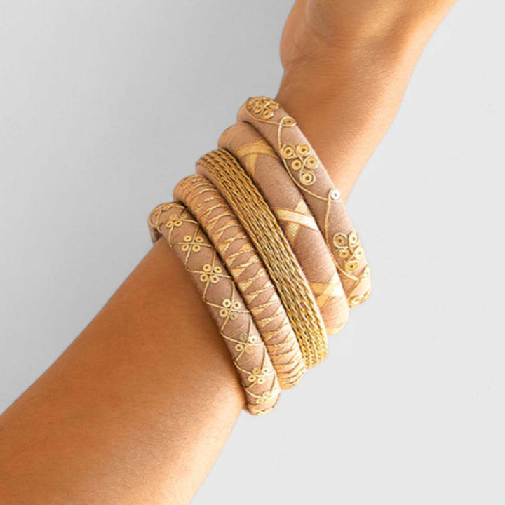 Light Brown Handcrafted Gotta Patti & Sequins Bangles | Set of 5
