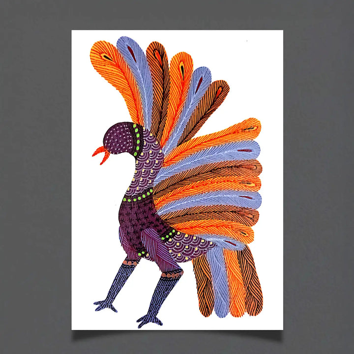6 x 8 Inch | Dancing Peacock | Original Hand painted Tribal Gond Art Painting | Acrylic Paints On Paper