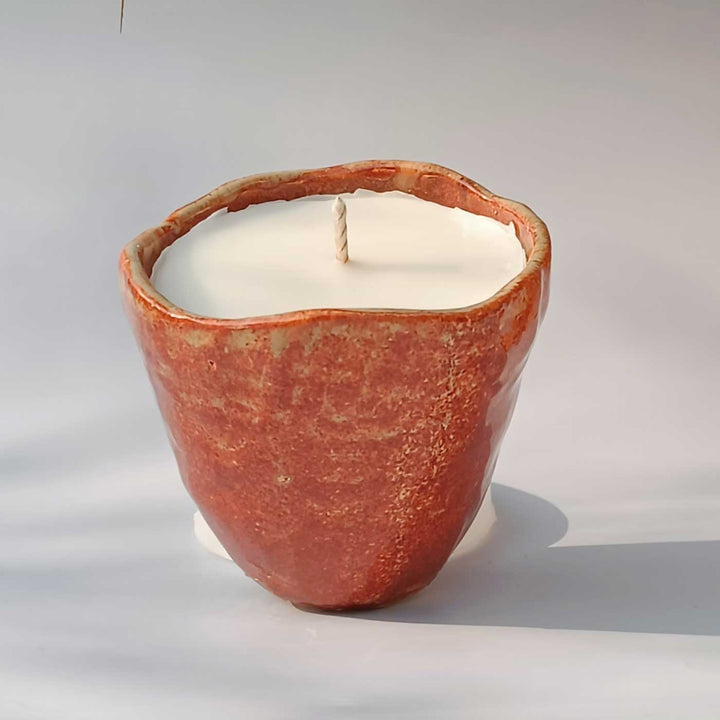 Handmade After Sunset Abstract Brown Glaze Ceramic Jar Soy Wax Candle With Bakhoor & Rose Fragrance