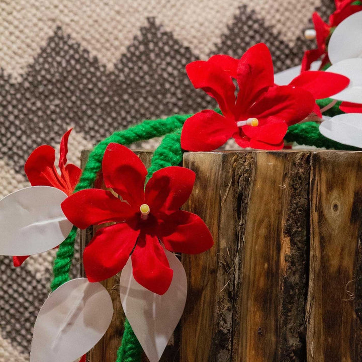 Handmade Red Flower Woolen Fairy Lights For Christmas Decoration