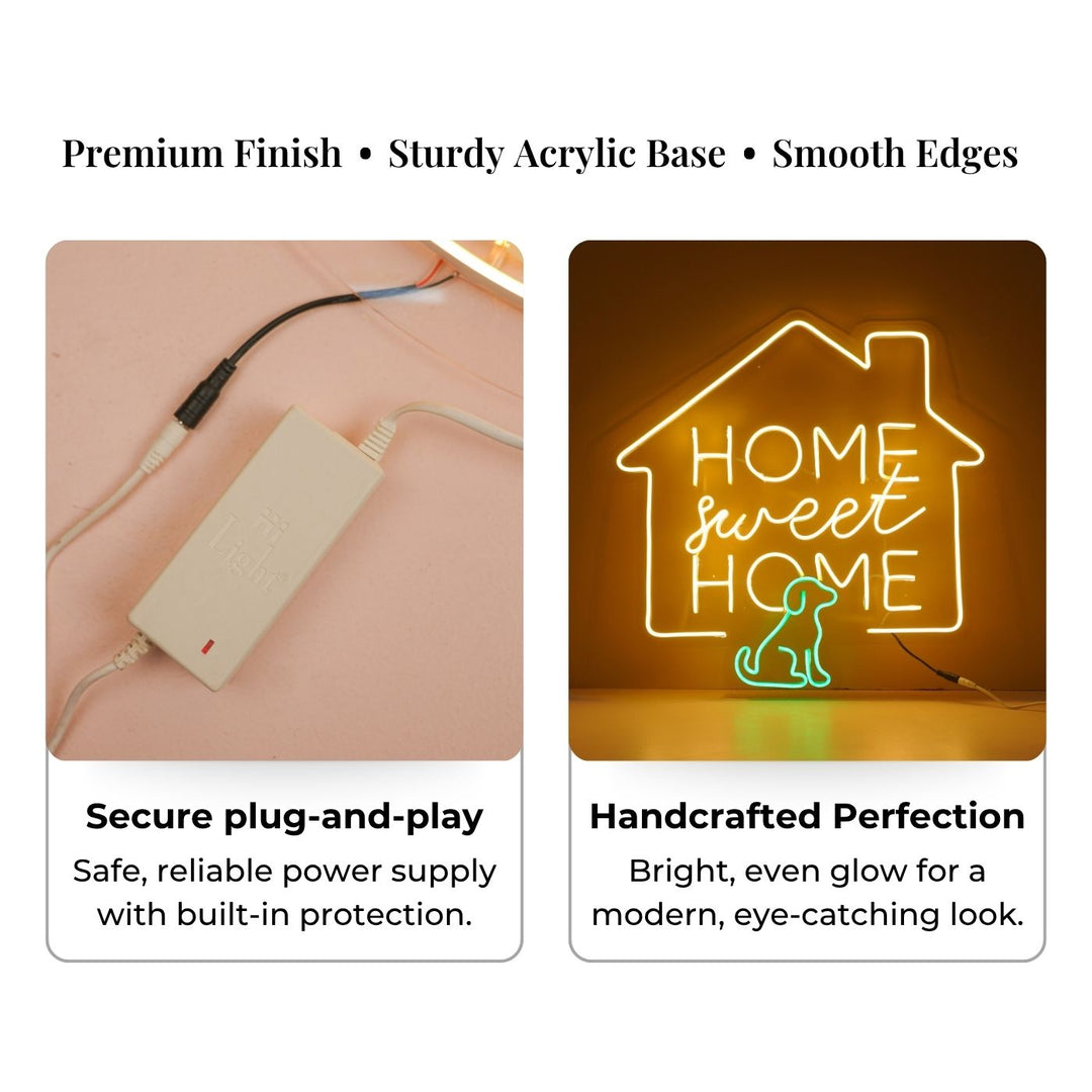 Handmade "Home Sweet Home" Neon Light Sign Board With Dog Motif Wall Decor