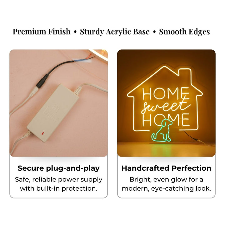 Handmade "Home Sweet Home" Neon Light Sign Board With Dog Motif Wall Decor