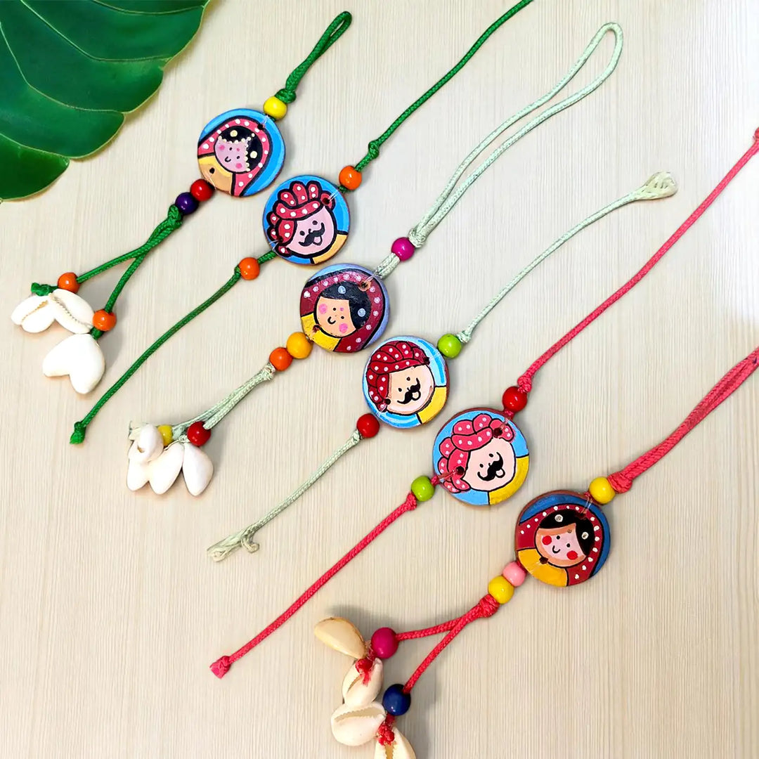 Hand-Painted Raja Rani Terracotta Bhaiya Bhabhi Rakhi | Set Of 2