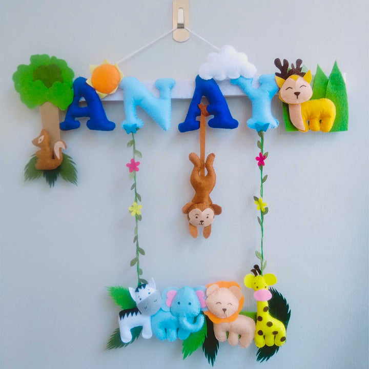 Personalized Jungle Theme Felt Kids Name Plate