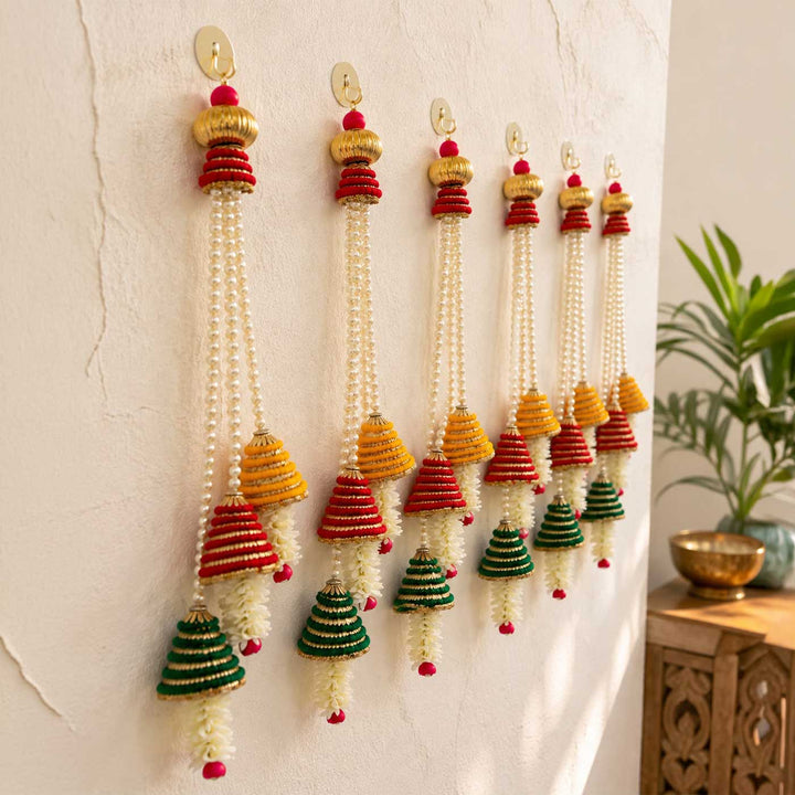 Handcrafted Pearl Strands With Conical Tassel Threadworked Door Hangings