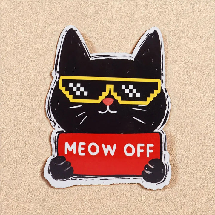 Printed Cat Theme "Meow Off" MDF Wood Fridge Magnet