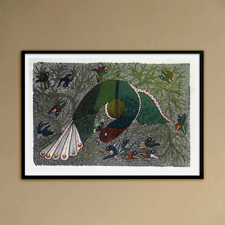 15 x 22 Inch | Life Beneath the Canopy | Original Hand Painted Tribal Gond Art Painting | Acrylic Paints On Paper