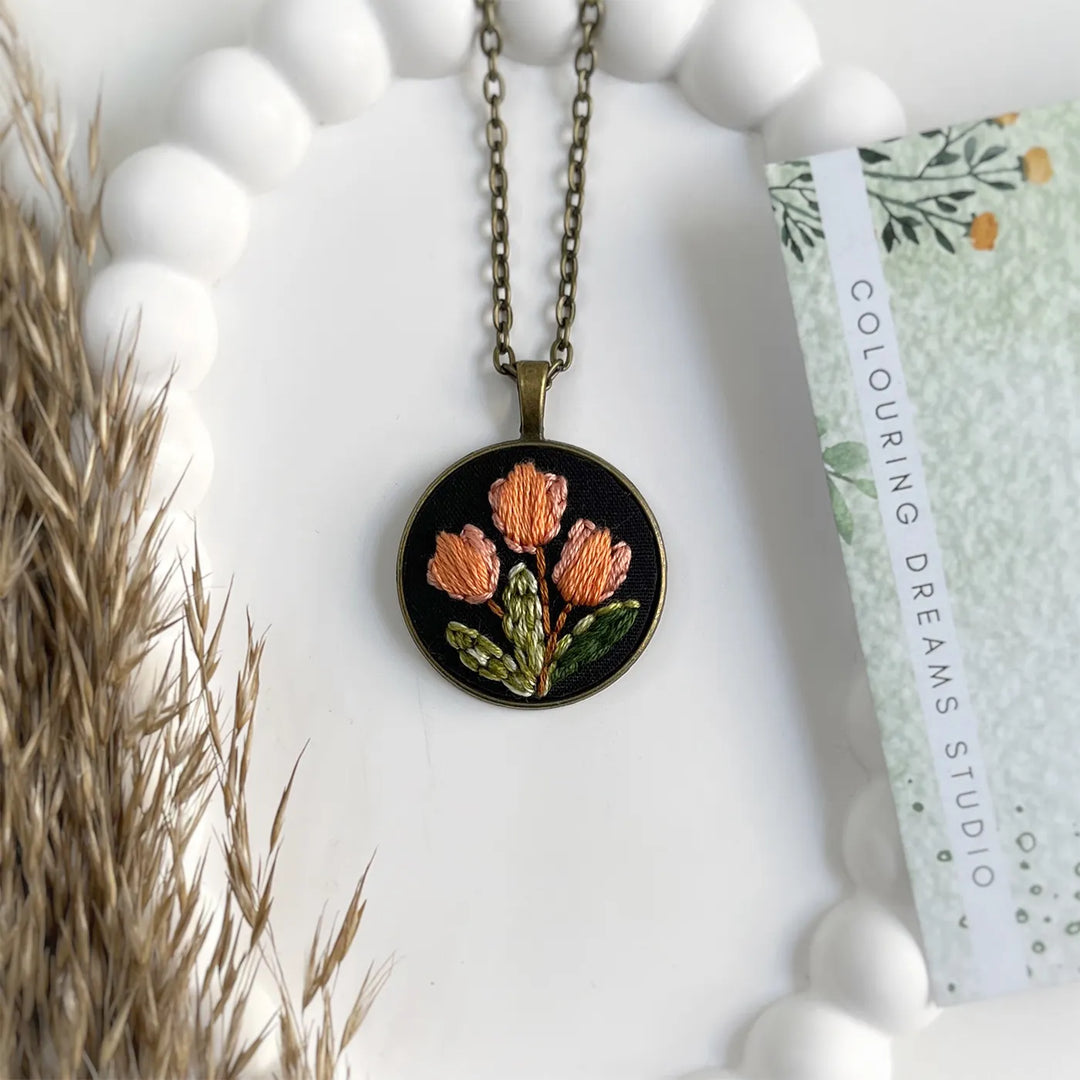 Hand Embroidered Garden's Tale Antique Finish Necklace
