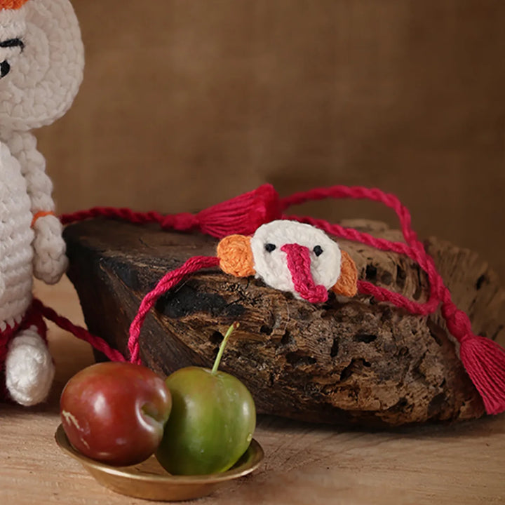 Handmade Crochet Ganesh Theme Kids Rakhi With Roli Chawal