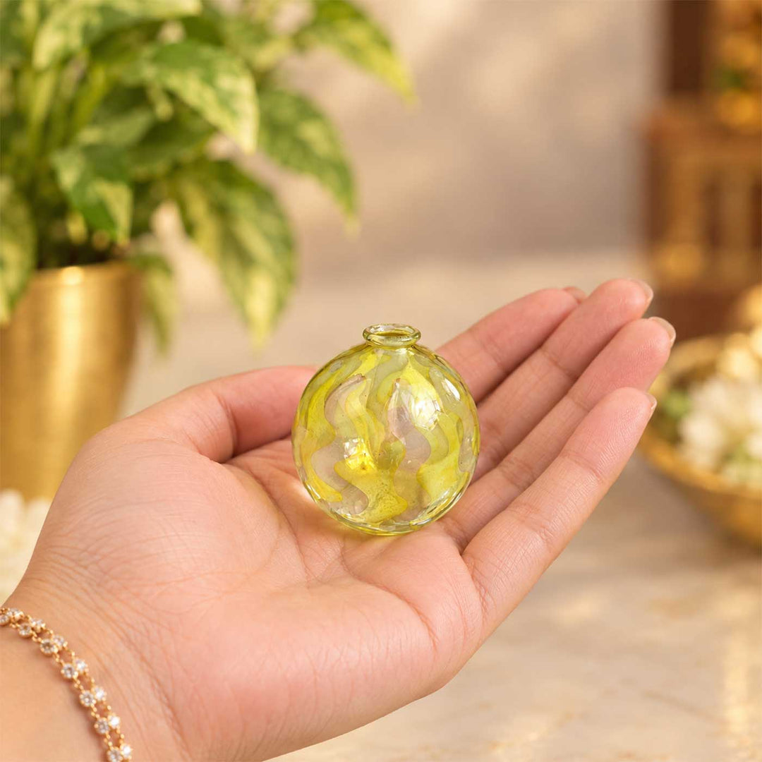 Handmade Lemon Yellow Marble Small Glass Art Vase For Home Decor