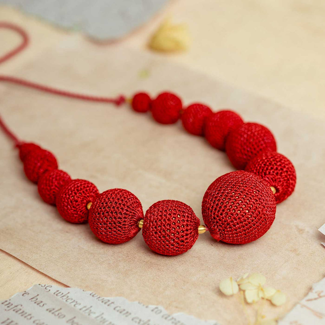 Handmade Crochet Red Gulnaar Passion Bead Necklace