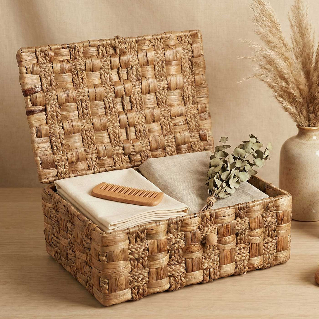 Handmade Water Hyacinth French Braided Box