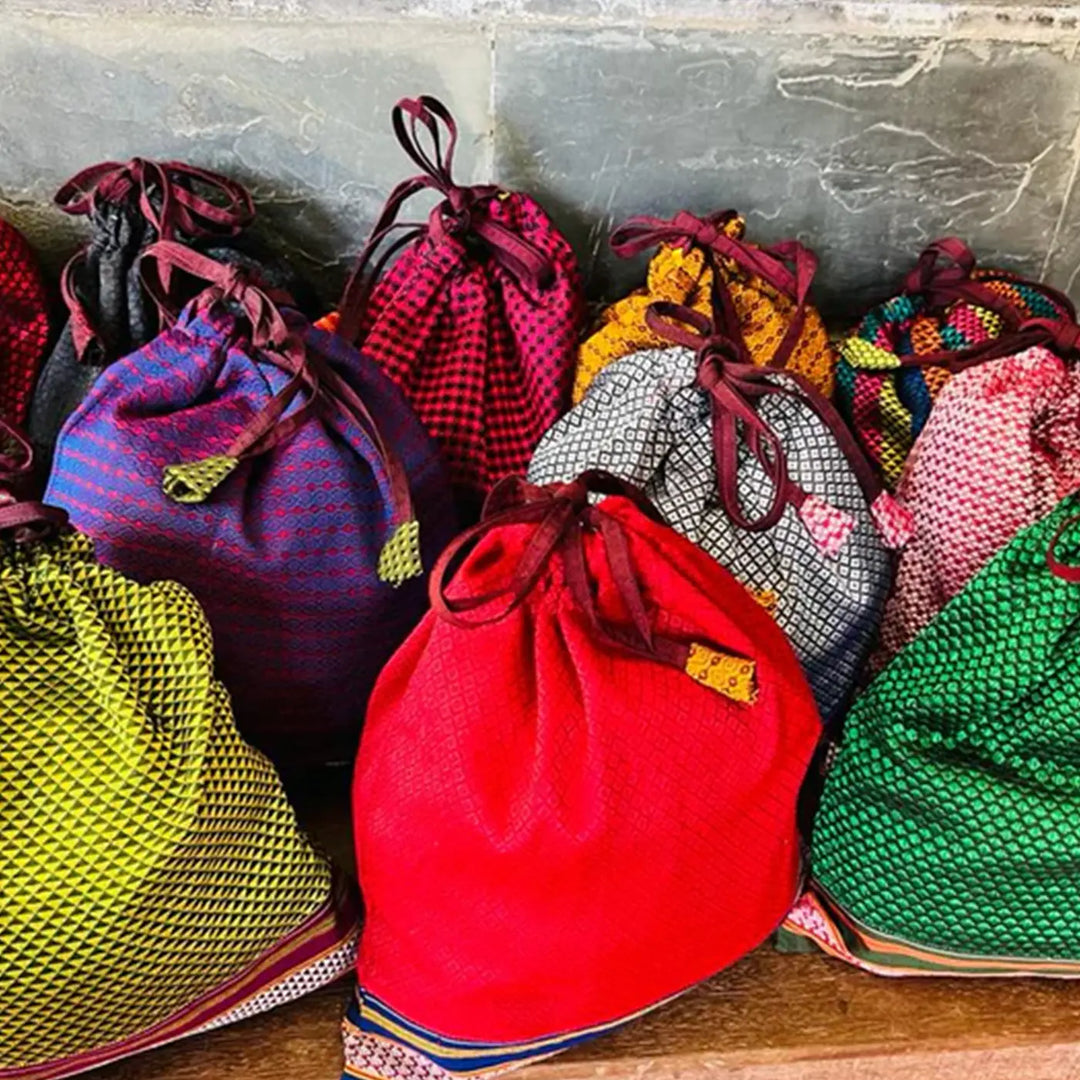 Assorted Handmade Thamboolam Khunn Fabric Cotton Potli | Set Of 4