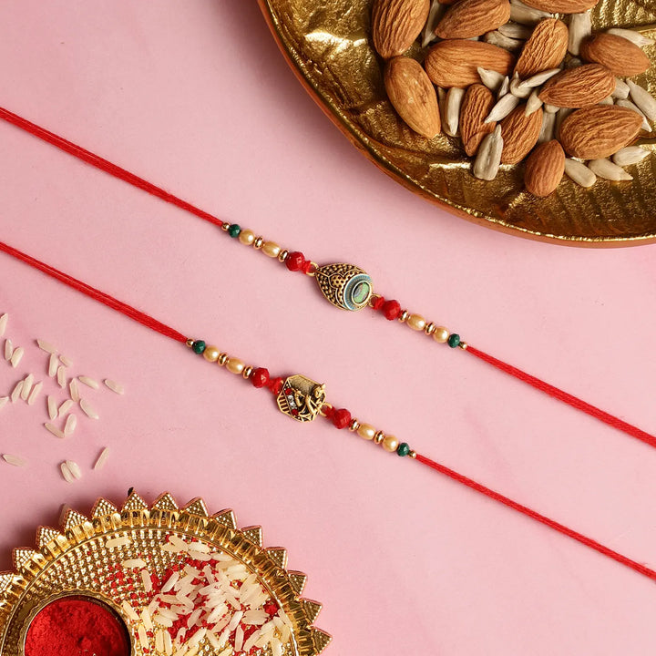 Handmade Krishna Rakhi Hamper | Includes 1 Krishna With Kadamba Tree Idol, 2 Rakhis, 1 Roli Chawal