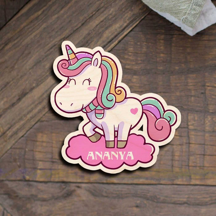 Personalized Printed Unicorn Theme Wooden Fridge Magnet