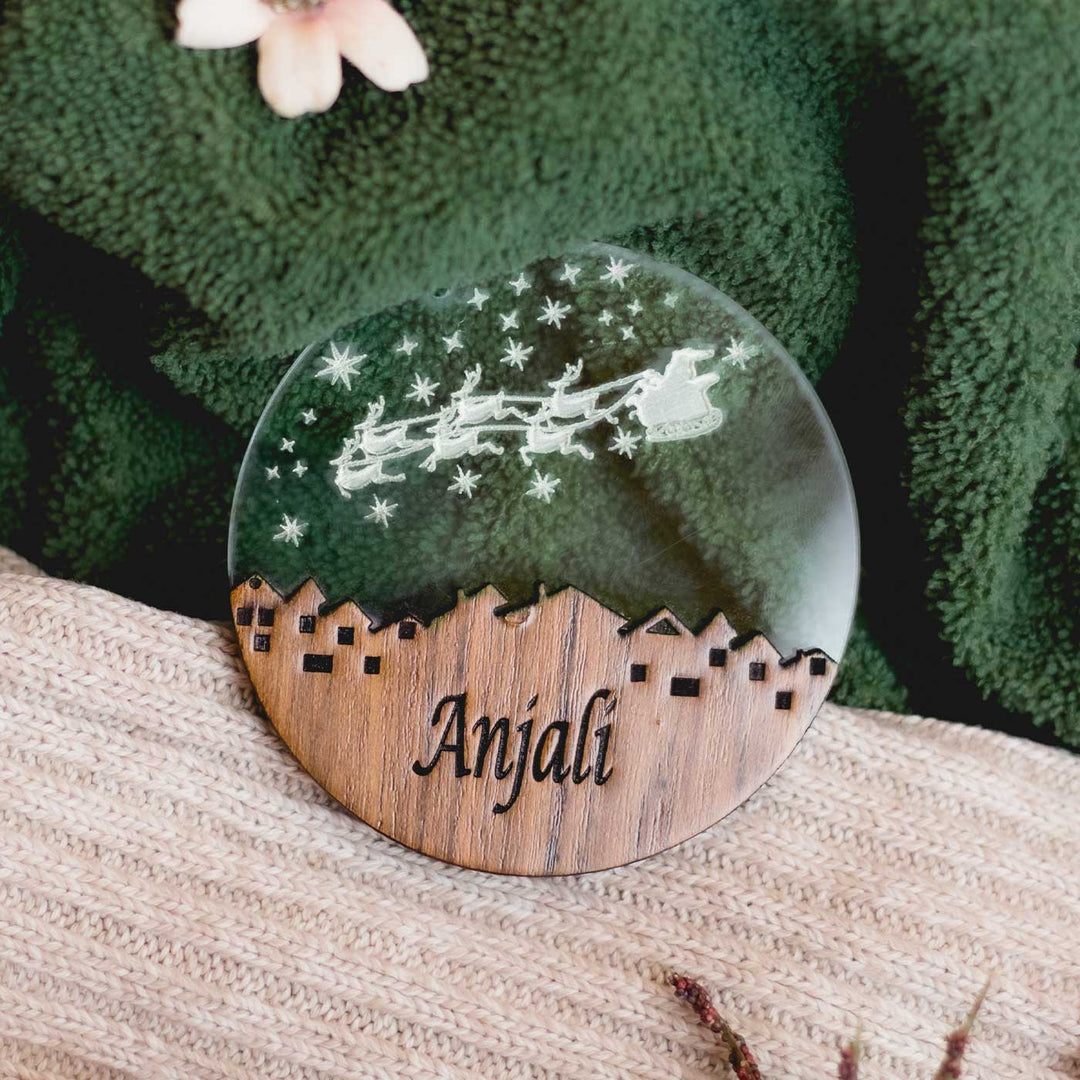 Personalized Teak Wood Musical Ornaments For Christmas Tree Decoration | Set Of 3