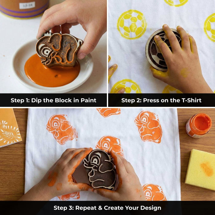 Spiderman Design T-shirt Block Print DIY Kit | 1 White Cotton T-shirt, 1 Fabric Paint And 1 Wooden Block