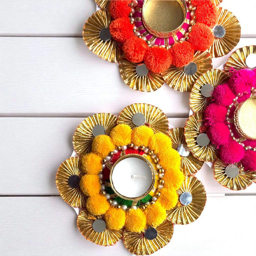Orange, Pink & Yellow Round Tealight Holders | Set Of 3