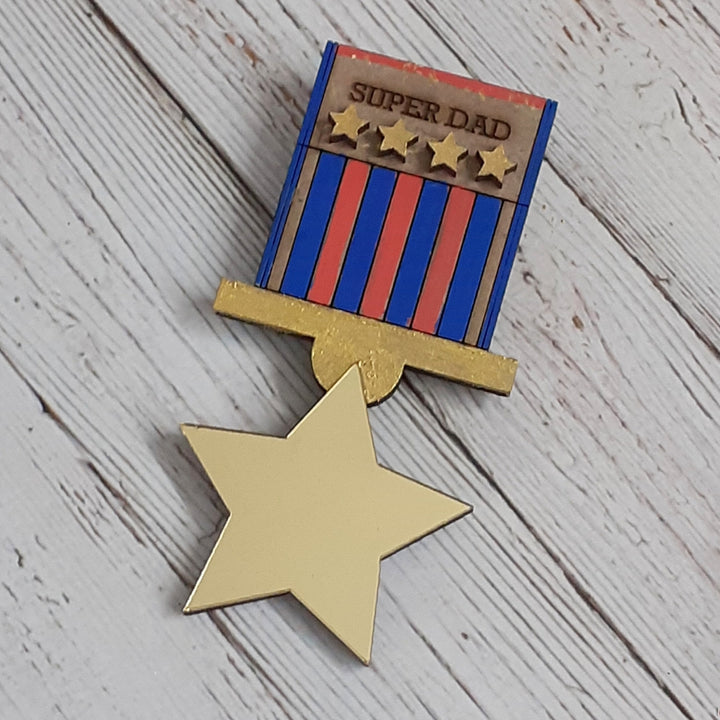 Hand-Painted Super Mom And Dad Wooden Badge