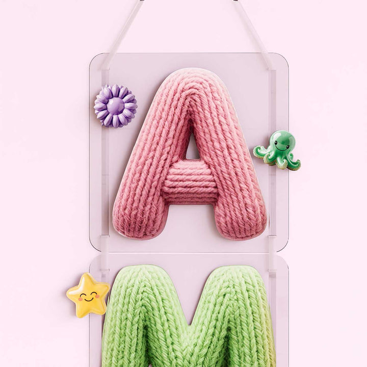 Personalized Acrylic Colourful Knitted Look Vertical Name Hanging