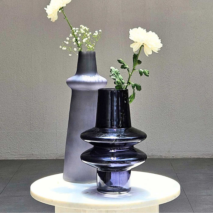 Handmade Slate Grey Ripple Glass Vase | 12 inch