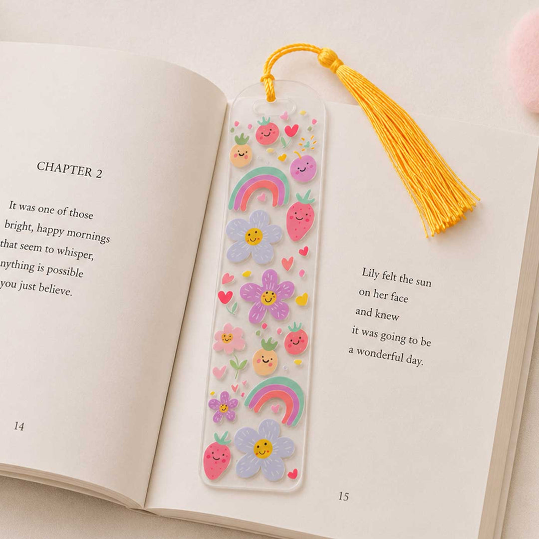 Rainbow & Flowers Theme Handmade Acrylic Bookmark With Tassel For Book Lovers