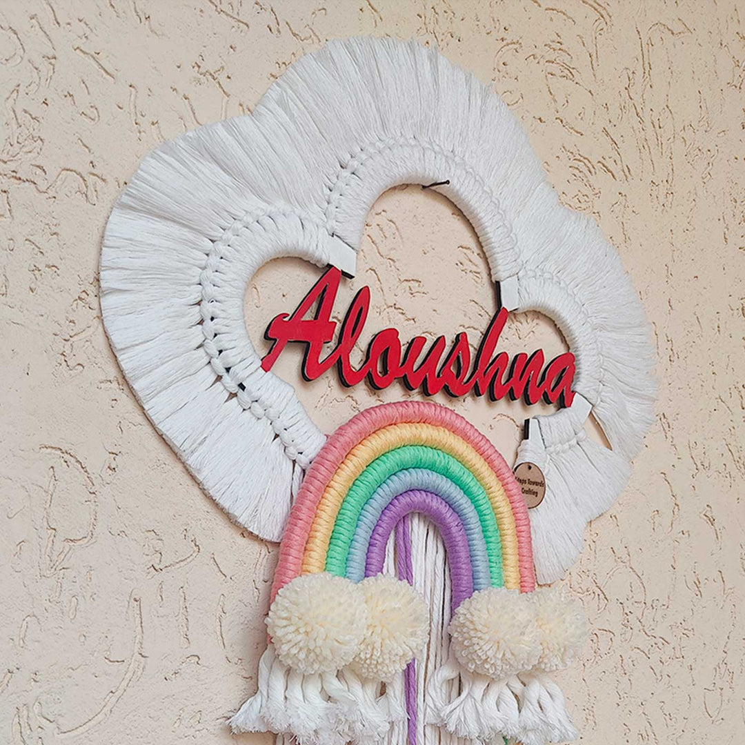 Personalized Macrame Cloud & Rainbow Theme Name Plate