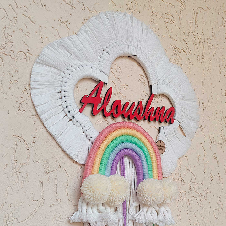 Personalized Macrame Cloud & Rainbow Theme Name Plate