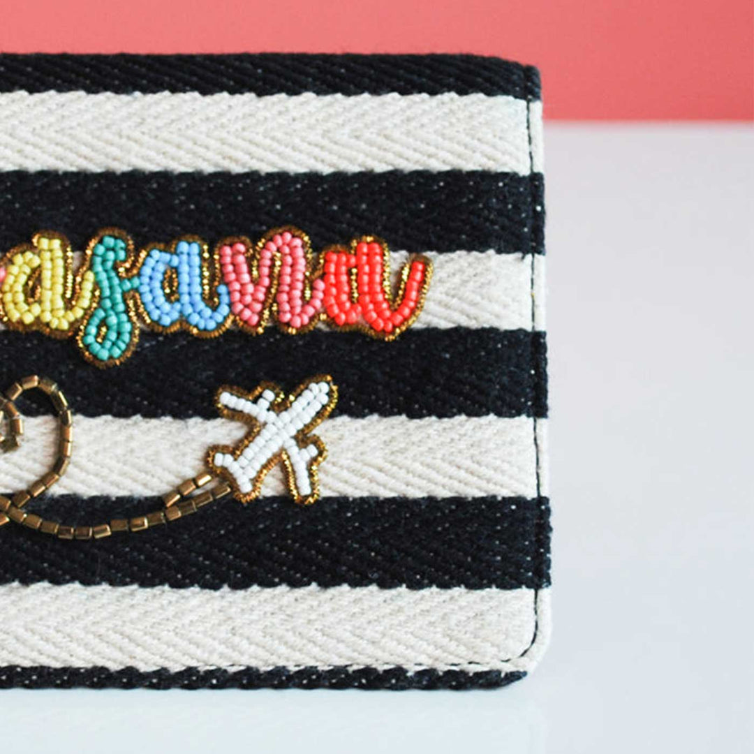 Personalized Handmade Embroidered Black And White Stripes Jacquard Pouch