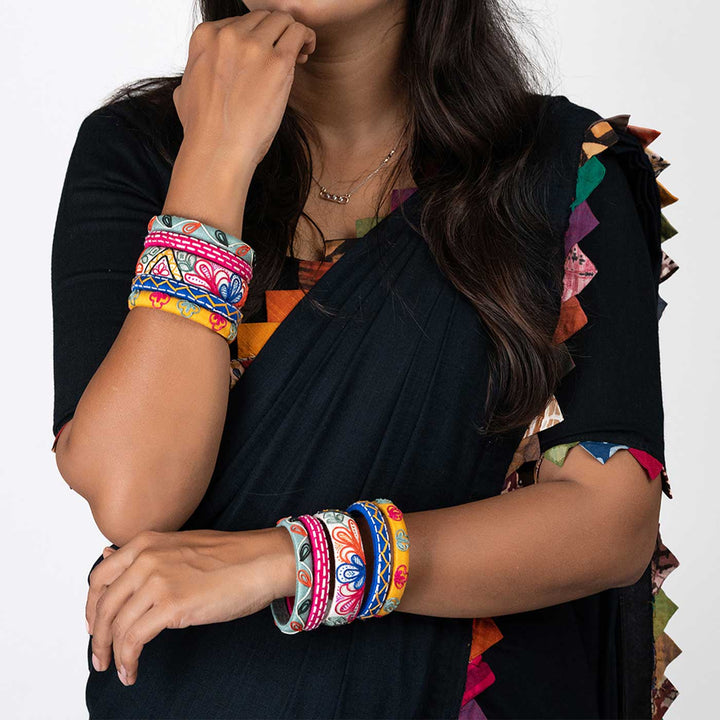 Multicolour Handcrafted Madhavi Cotton Thread Bangles | Set of 10