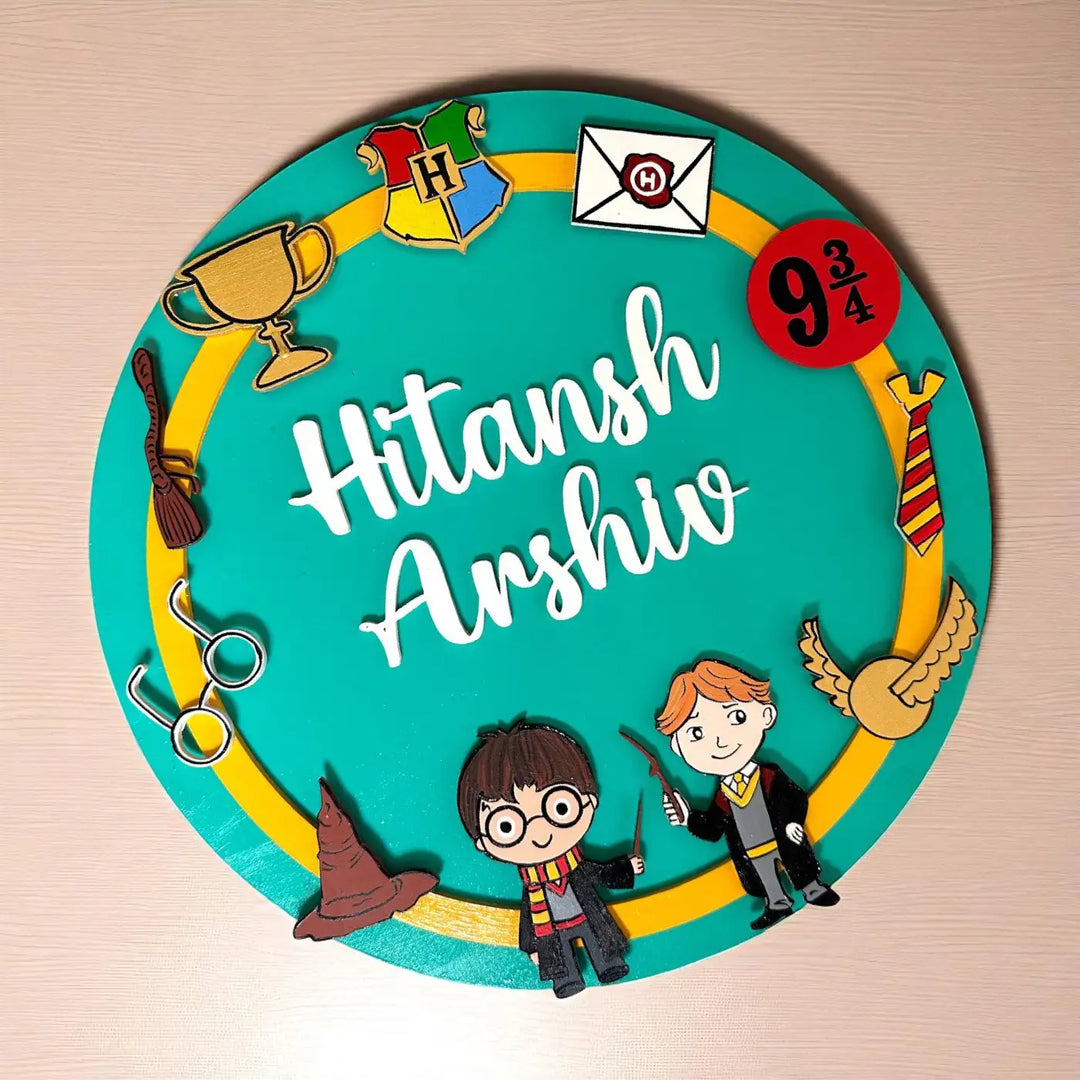 Personalized Harry Potter Theme MDF Wood Kids Name Plate For Siblings