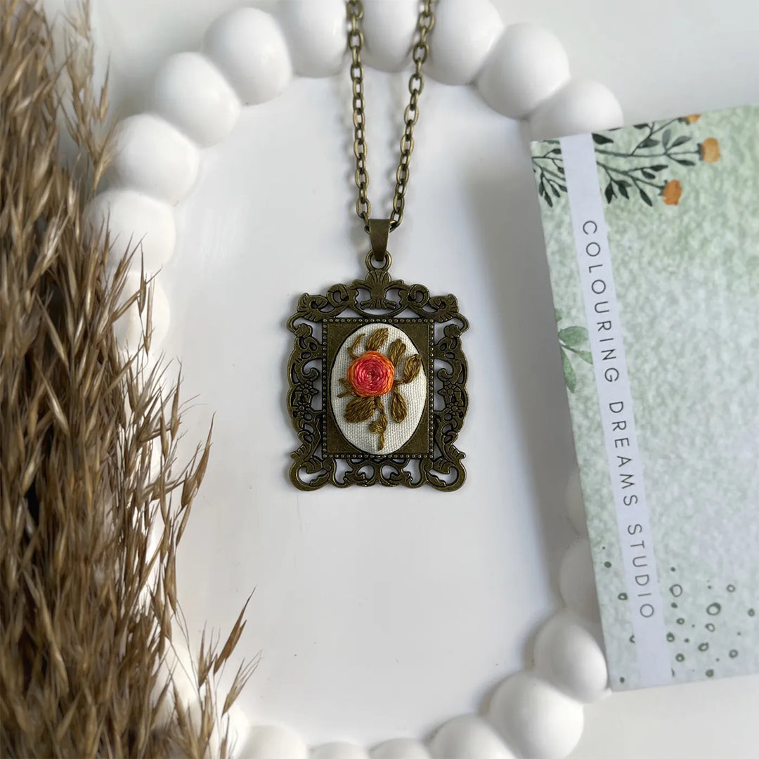 Hand Embroidered Flamingo Petals Antique Finish Necklace