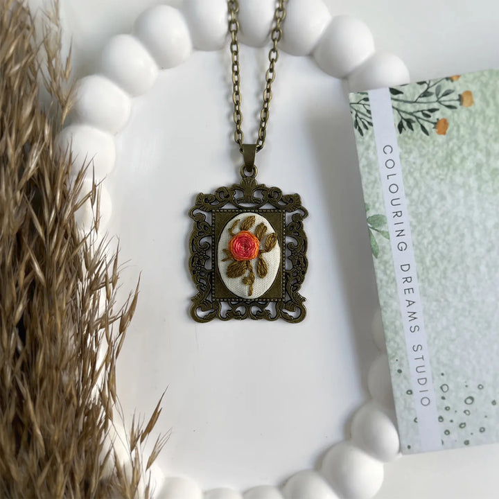 Hand Embroidered Flamingo Petals Antique Finish Necklace