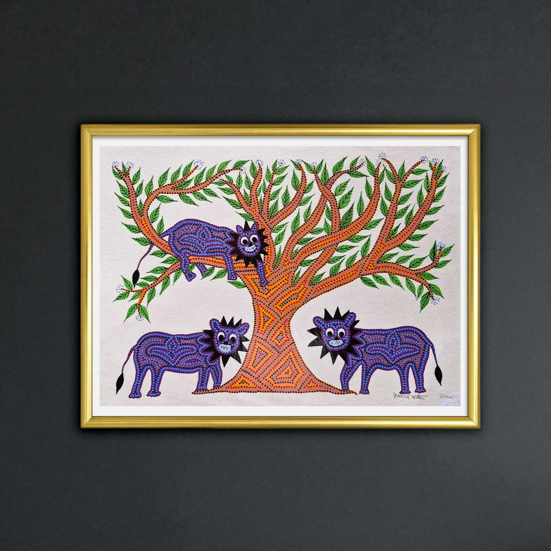 11 x 15 Inch | Shade Of The King’s Tree | Original Hand Painted Bhill Painting | Acrylic Paints On Paper