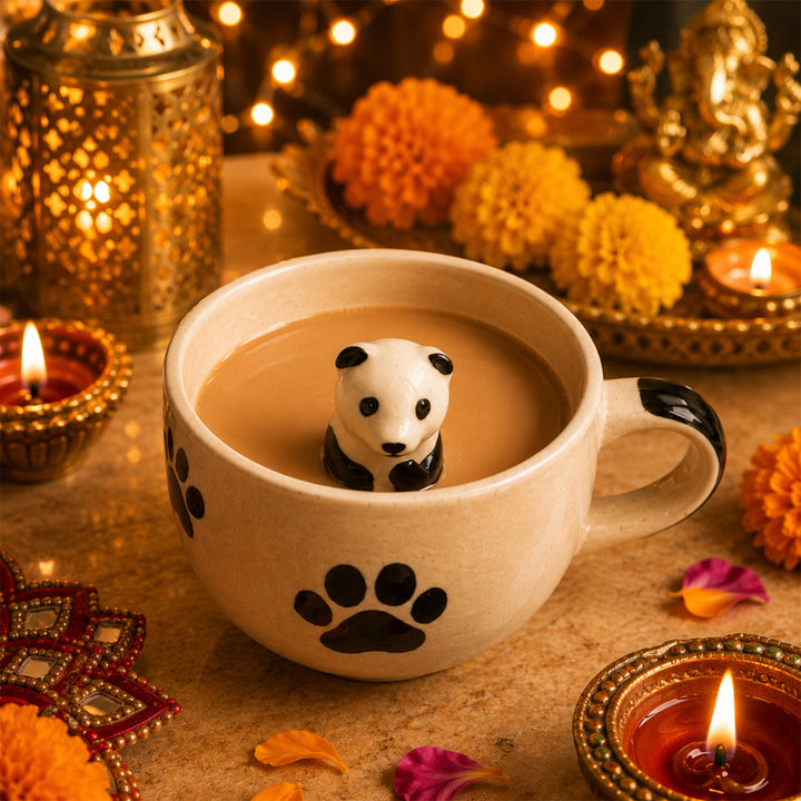 Paws & Panda Diwali Gift Hamper With Dog And Panda Mugs And Matka Soy Wax Candle For Festive Gifting