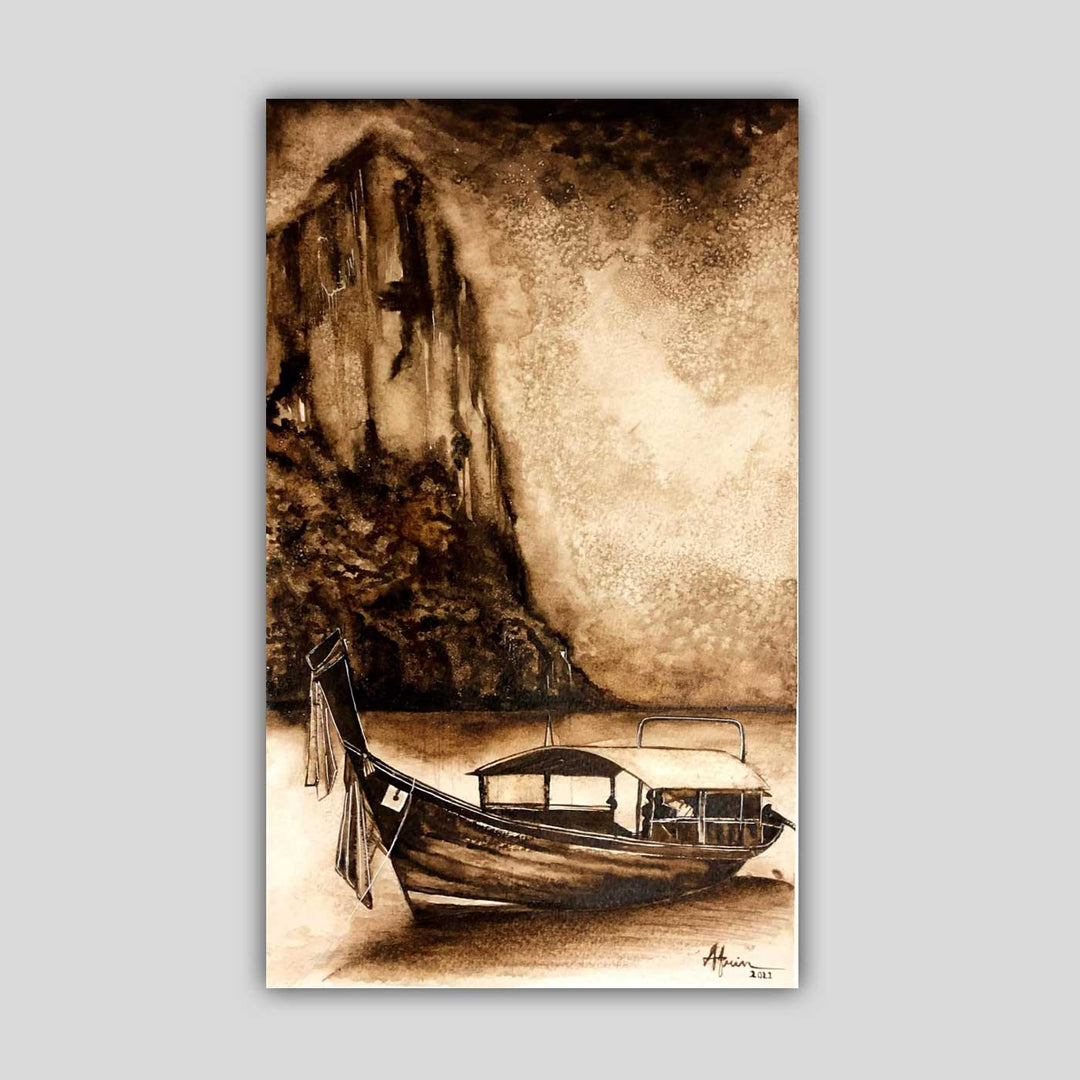 11.8 x 7.4 Inch | Handmade Paper Boat Coffee Painting