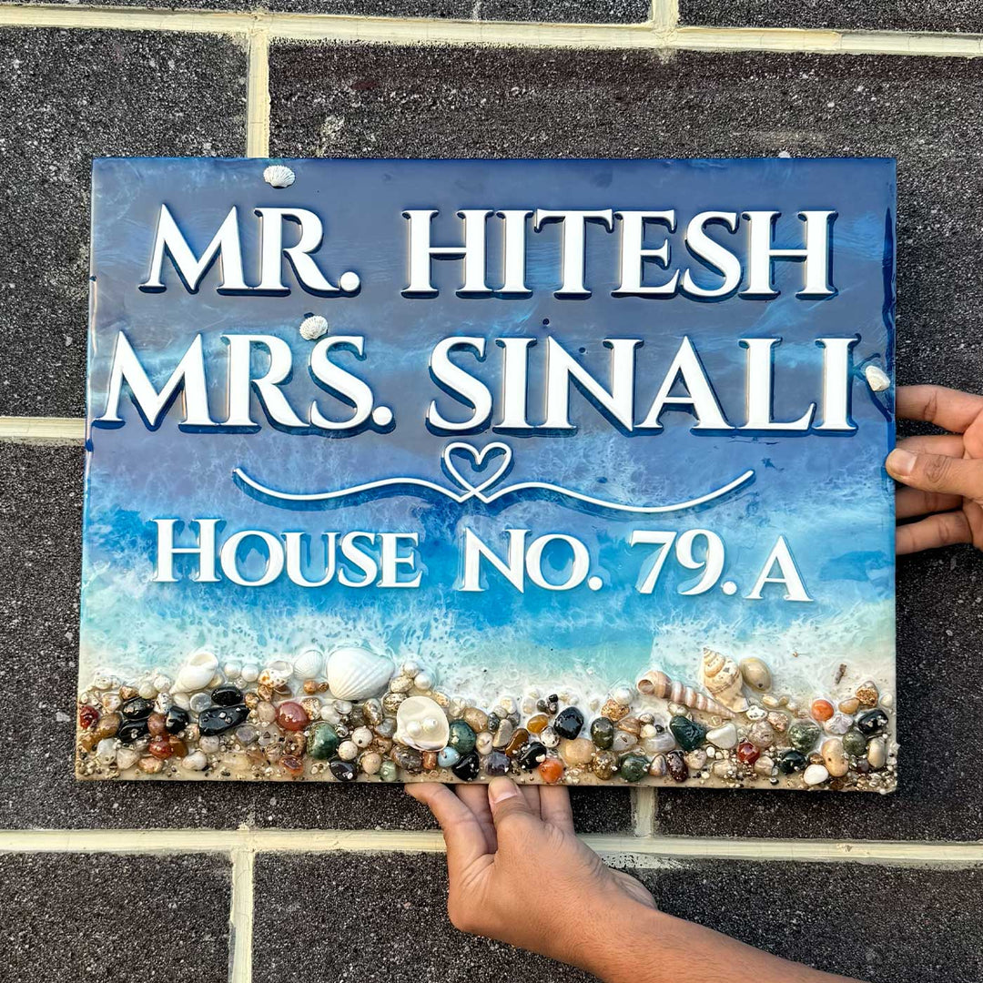 Personalized Handcrafted Ocean Theme Resin MDF Name Plate For Home