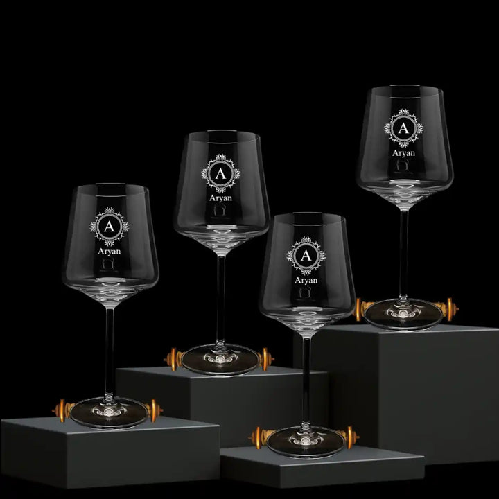 Personalized Engraved Monogram Design Wine Glass | 435 ML