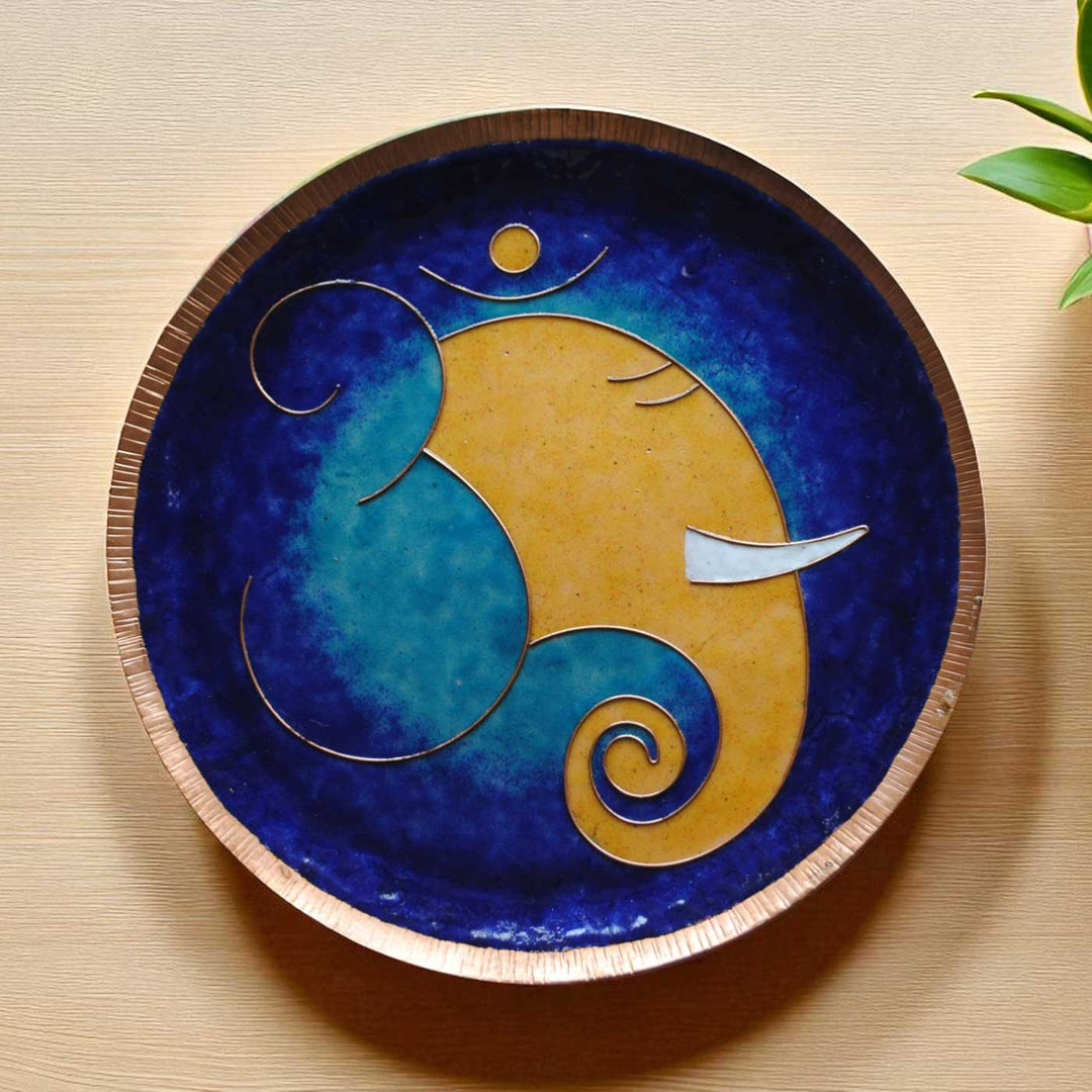Handmade Ganesha Omkar Theme Copper Wall Plate