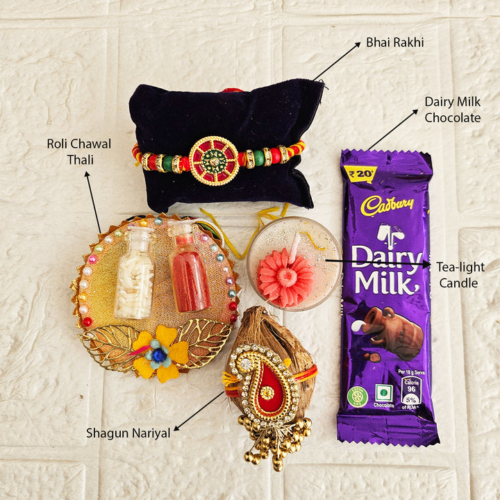 Handmade Beaded Designer Stone Rakhi Gift Hamper With Roli Chawal For Brother
