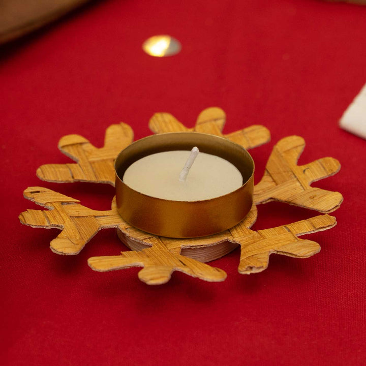 Handmade Bamboo Frost Tea Light Holder | Set Of 2