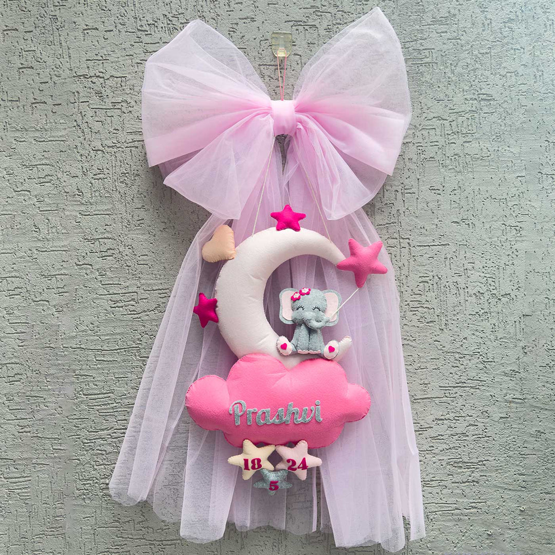 Personalized Handmade Elle On The Cloud Bow Felt Name Plate For Kids